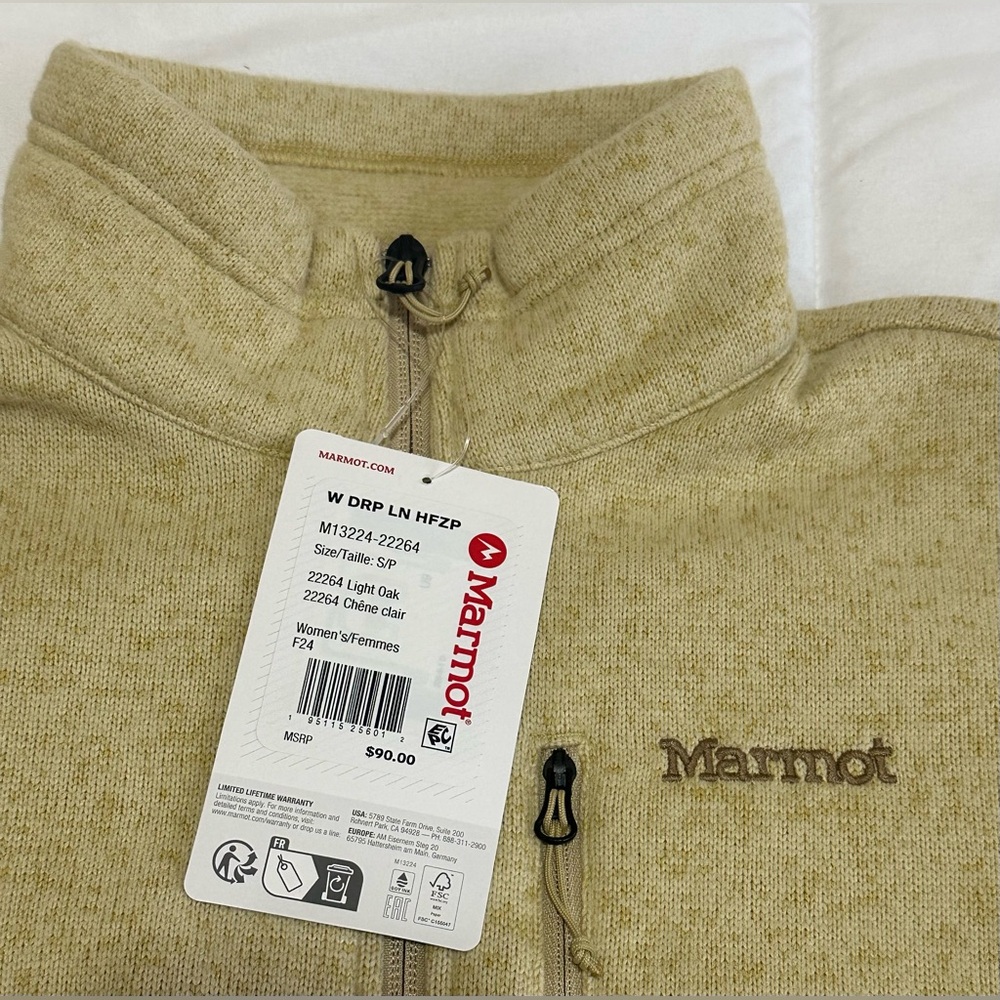 New Marmot Women's Drop Line Jacket in Light Oak Sz Small Half Zip Sweater - Picture 4 of 7